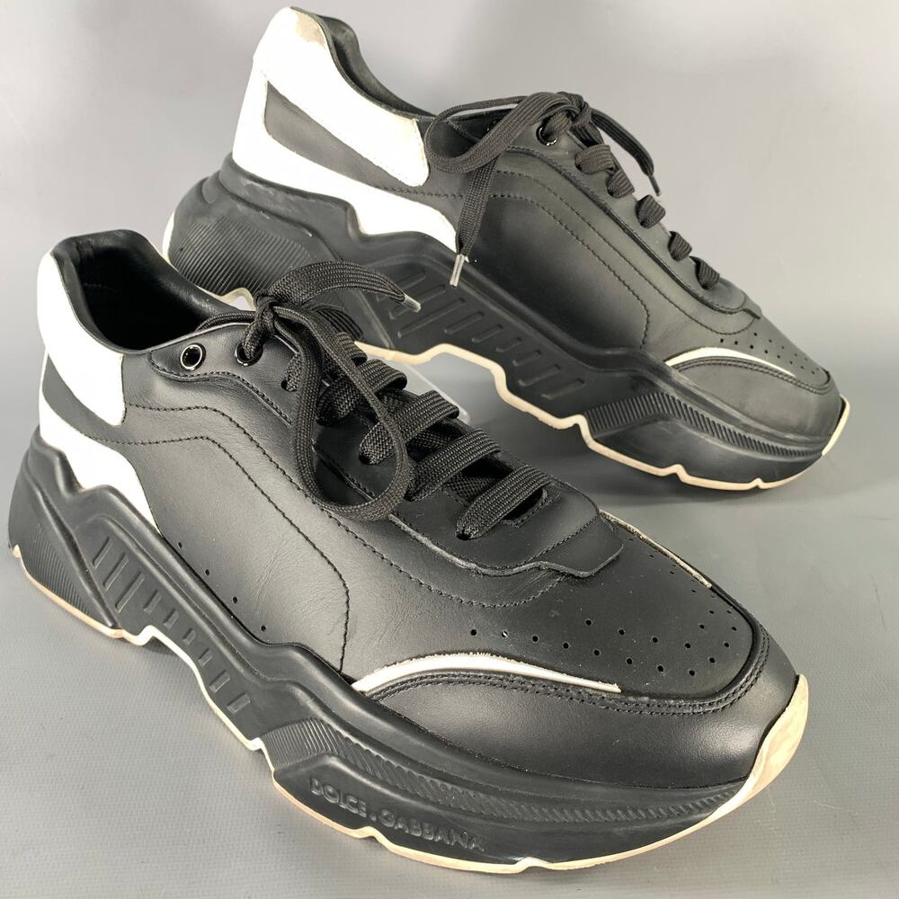DOLCE & GABBANA Size 10 Black White Leather Sneakers